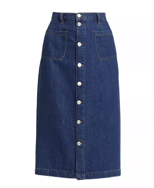 FRAME Midi Jean Denim Skirt  Womens Button Front Button Front NWT $265