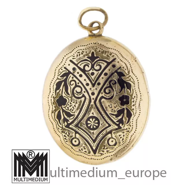 Biedermeier Historicism Double Locket Photo Pendant Black Enamel