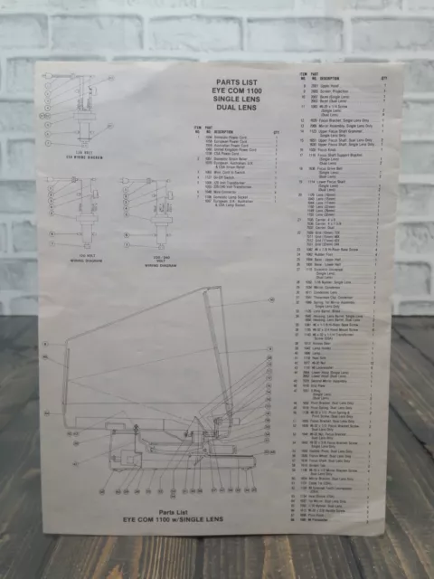 EYECOM 1100 Microfiche Microslide Viewer Operating and Maintenance Instructions 2