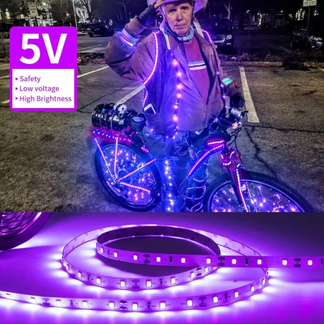 UV Schwarzlicht LED Streifen UV LED Strip 150/300 LEDs Lichtband 5V USB+Batterie 2