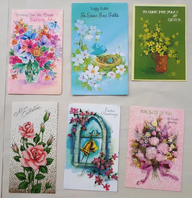 6 x Vintage 1950s/ 1960s (Used) EASTER Greetings Cards. FLOWERS Graphics/ Crafts
