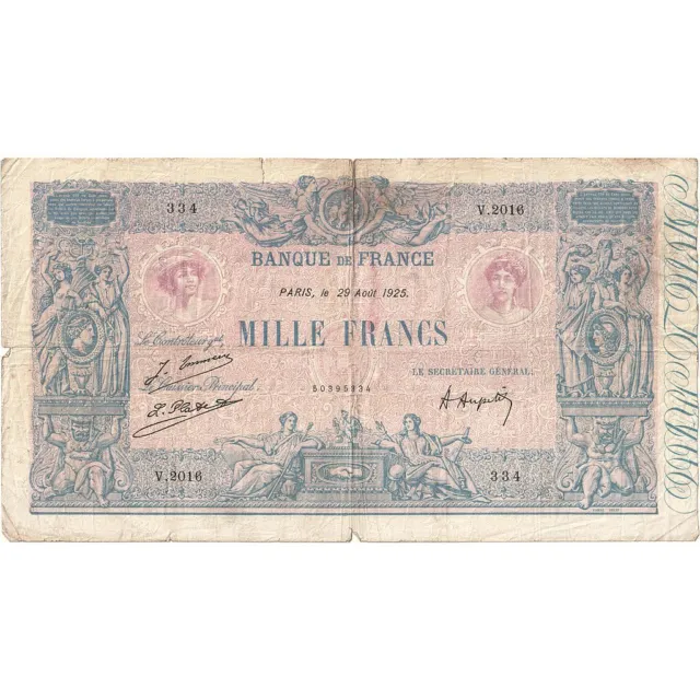 [#635490] Frankreich, 1000 Francs, Bleu et Rose, 1925, V.2016, S, Fayette:36.41,