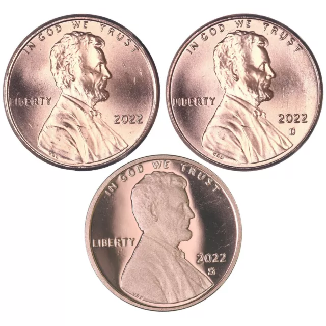 2022 P D S Lincoln Shield Cent Set Proof & BU  3 Coin Set