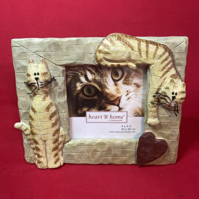 Cats Photo Frame Holds 3.5 x 3.5" Photo Glass Heavy Resin EUC