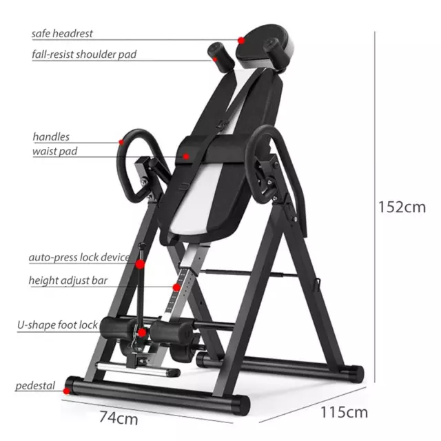 Foldable Gravity Inversion Table Back Stretcher Inverter Machine Height Adjustab 3