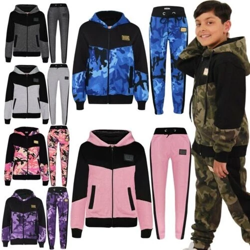 Ragazzi Ragazze Tuta Cappuccio Pile Top da Corsa Fondo Suit Set Età 2-13 Anni