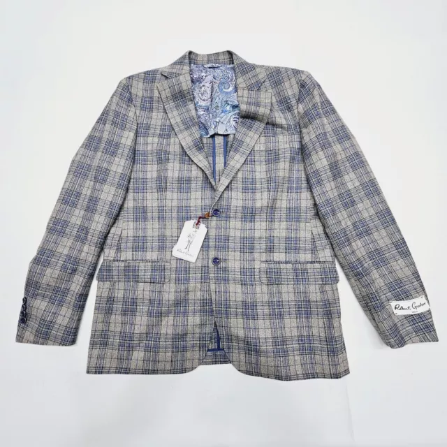 ROBERT GRAHAM Men's 42R Modern Fit Plaid Tan / Blue Sports Coat Silk & Wool