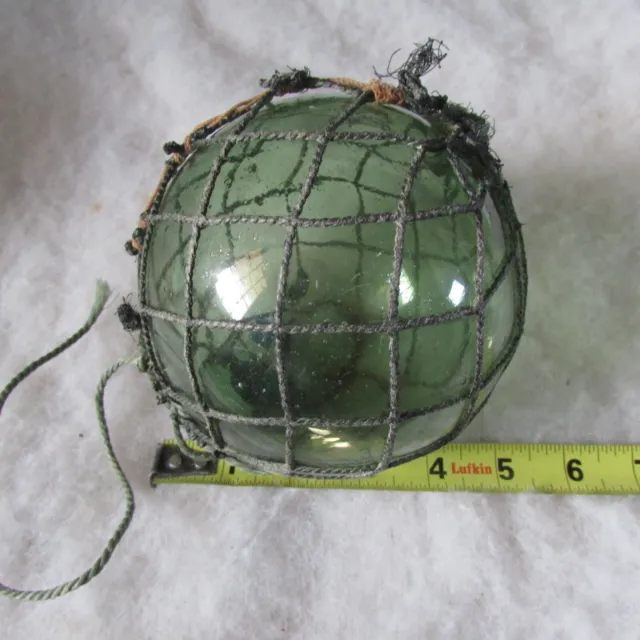 Vintage Green Glass Fishing Float 5" Norwegian Japan ? no marked With net lot 6