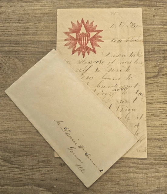 Civil War Era Letter Patriotic Letterhead w/Envelope Geneseo, Illinois