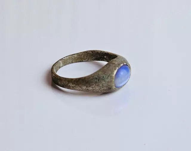 Very Rare Ancient Silver Viking Style Ring With Blue Stone Amazing Artifact