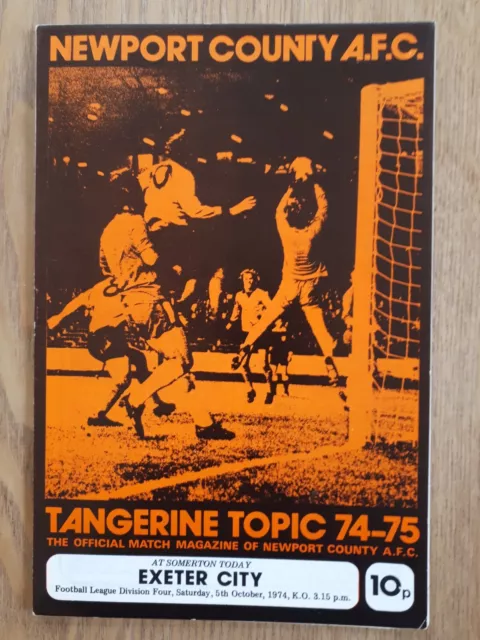 Newport County v Exeter City Programme - League Division 4 - Oct 5th 1974