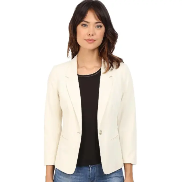 Kensie Size M Women's Stretch Crepe Blazer Jacket Ivory Minimalist Career NEW