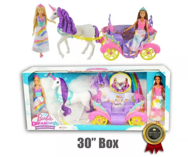 BARBIE DREAMTOPIA SWEETVILLE Horse Carriage and 2 Princess Dolls