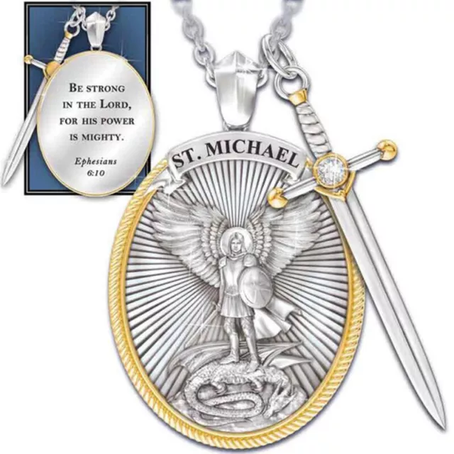 Catholic Patron Saint Pendant Michael St. Michael The Archangel Pendant Neckl-7H