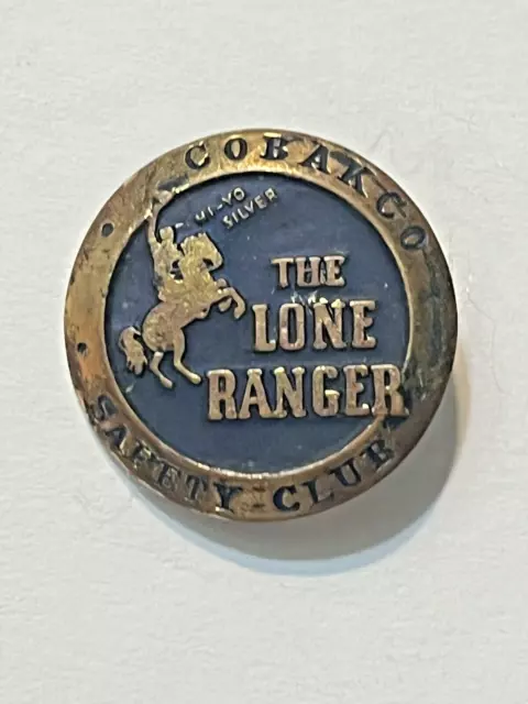 1938-Lone Ranger Cobakco Bread Safety Club Enameled Brass Premium Pin HTF
