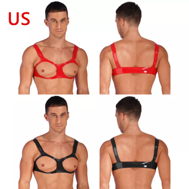 US Mens Sissy Crossdressing Lingerie Straps Bra Hollow Out Breast Crop Tank Tops