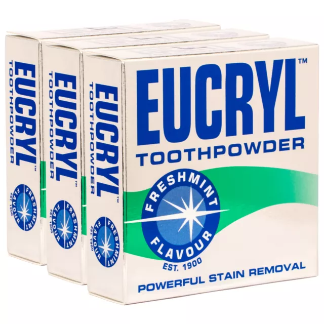 (7,20 EUR/100 g) 3x Eucryl Freshmint Zahnpuder Fleckenentferner 50g