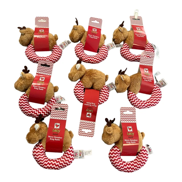 Merry Reindeer Rattles Set Of 8 NWT Holiday Baby Ganz Gift ii)