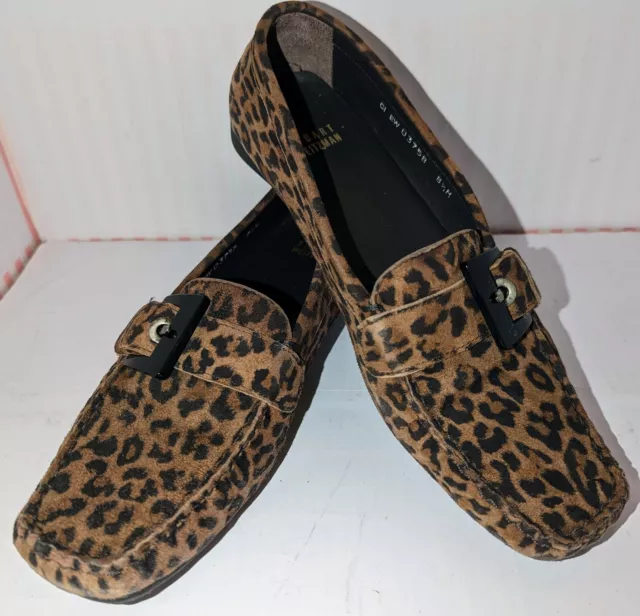 Stuart Weitzman Shoes Leopard Micro-Suede Loafers Driving Mocs Size 8.5 A+ Cond