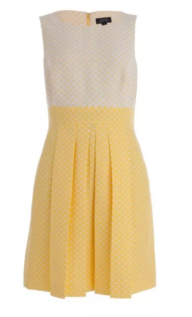 TAHARI Spot Dress With Pleated Detail Yellow Garden Party Winnie Size 14