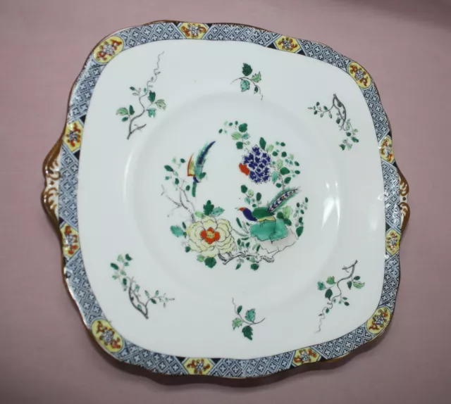 Antique  Blue Copeland? Cake Serving Plate  Bird & Floral Hand Painted