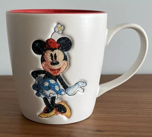 Disneyland Paris Mug 3D  Disney Minnie Mouse White Red Glitter Ceramic Cup