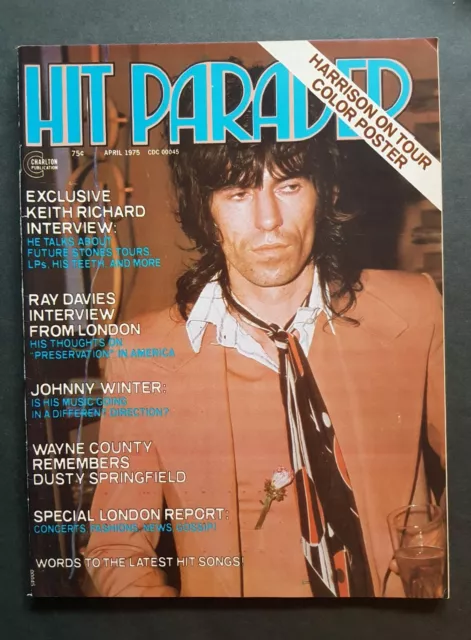 Hit Parader Magazine April 1975 Keith Richard George Harrison Centerfold