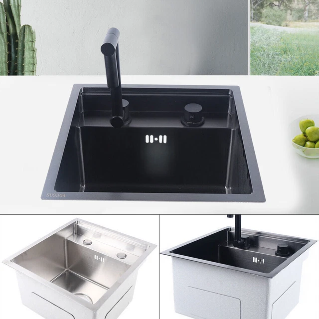 HIDDEN KITCHEN SINK Single Bowl+Folding Faucet + Drain Assembly