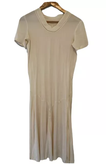 Vintage 30s 40s Dress Ivory Silk Day Dress Cowl Neck S Sleeve Small Bias cut VTG