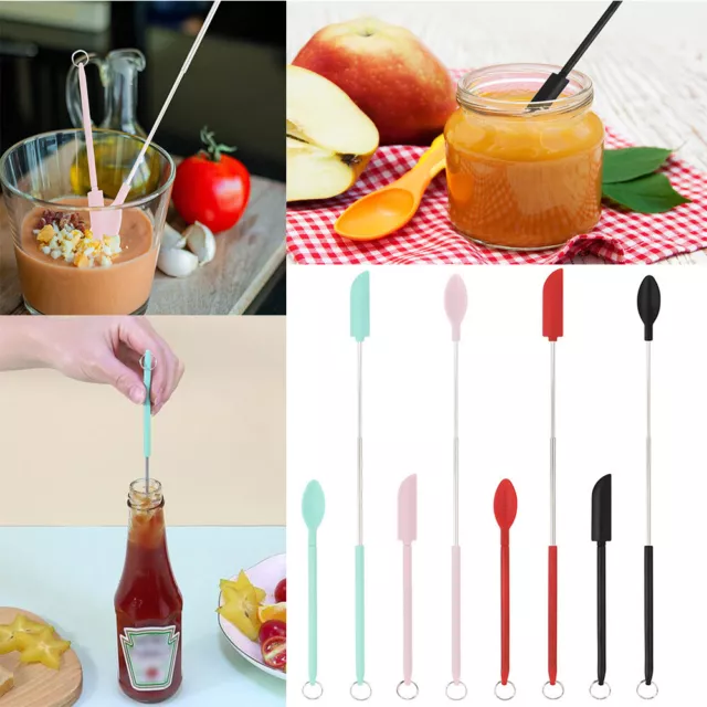 2x Mini Silicone Spatula Spoon Jar Scraper Scoop Long Spatula Makeup Bottle