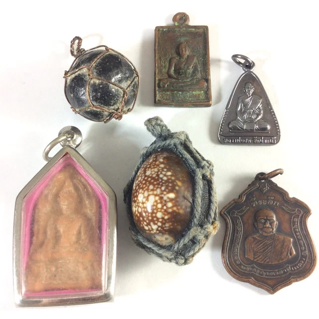 Set 6 THAI BUDDHA AMULET Pendant Rare TAKRUT Coins Magic Talisman Coin Power d9