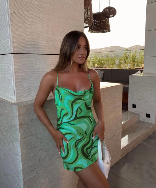 ZARA GREEN SWIRL Print Halter Neck Mini Dress XL  Cut-Out  BNWT RRP  27.99 3.00 - PicClick UK