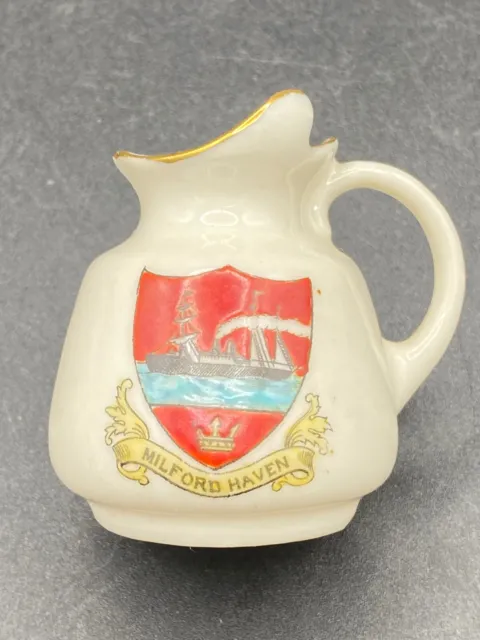 Milford Haven Willow Art Crested China Guilt 60mm Jug - Welsh ex-pat Collectable