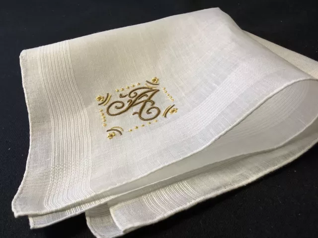 #8040🌟Vintage 40s Madeira Brown MONOGRAM “D” Wedding Heirloom Handkerchief