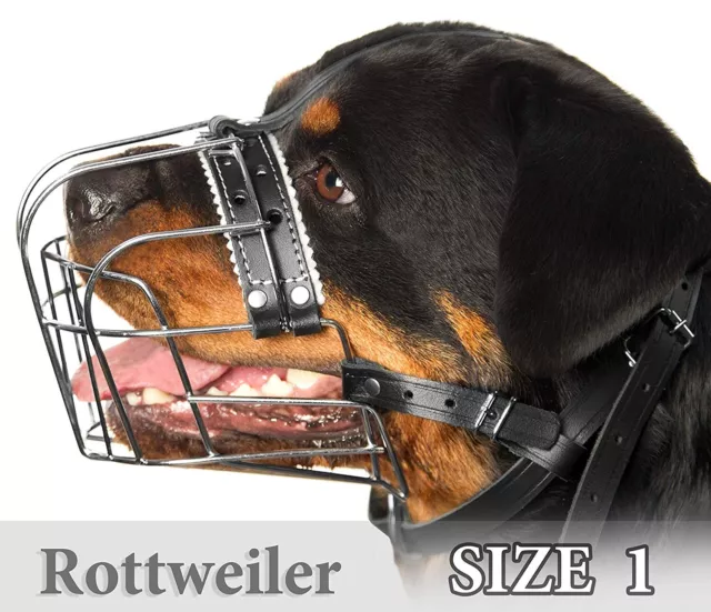 Rottweiler Metal Muzzles for Dog Size #1 Wire Basket Adjustable Leather Straps