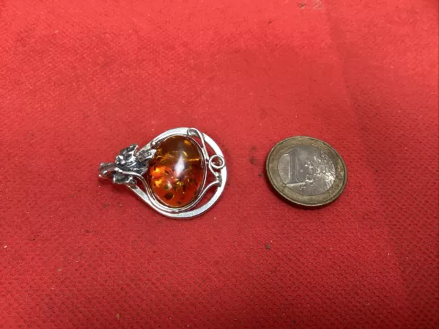 Broche/pendentif En Argent Et Ambre