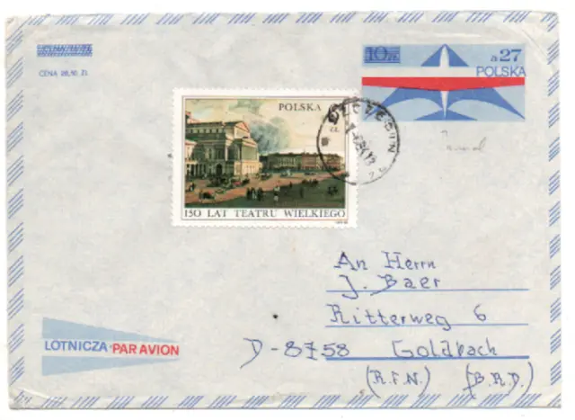 Polen 1983 MiNr.: 2849 auf Luftpost Ganzsache, gestempelt; Poland air mail used