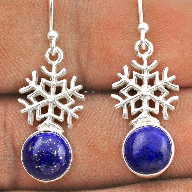 Handmade 5.99cts Snowflake Natural Blue Lapis Lazuli Dangle Earrings T88837