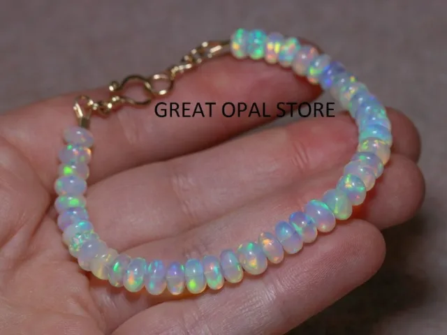 Ethiopian Fire Opal 8 inches Bracelet, Smooth Opal Bracelet Silver Opal Jewelry.