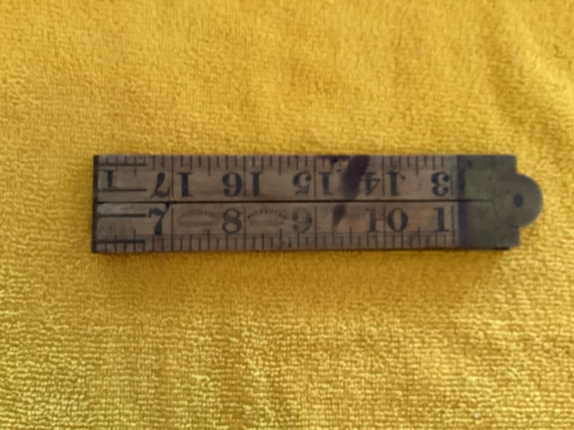 Vintage Rabone Wooden Folding Two Foot Ruler Brass Hinges Boxwood