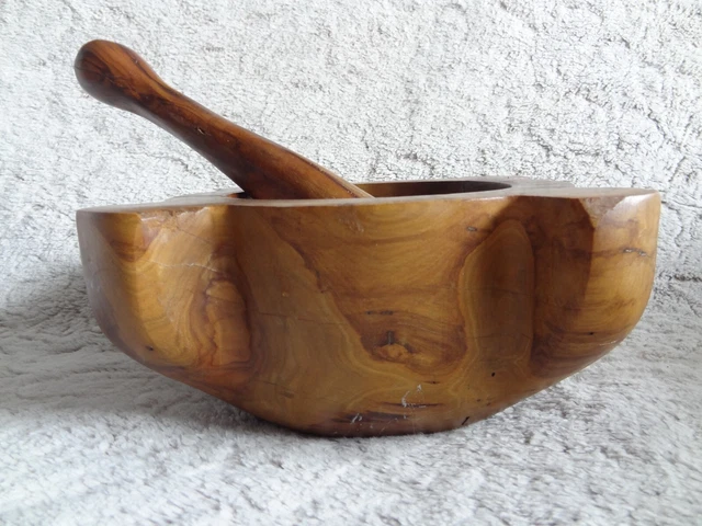 Mortier Pilon Ancien En Bois D’olivier Tourné – Vintage, Style Apothicaire