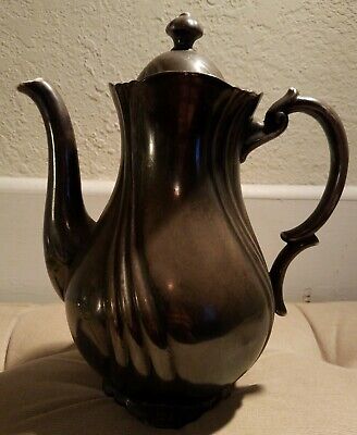 Vintage Dekor Feinsilber Tea Pot 10" Porcelain Smoke RW Bavaria silver over wh