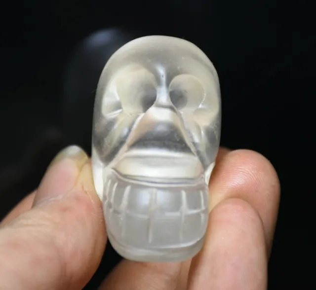5.5CM Old China Hongshan Culture White Crystal Skeleton Head Pendant Amulet HK01