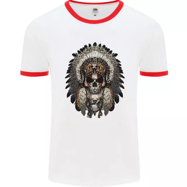 Indio Americano Nativo Calavera Tocado Hombre Ringer Camiseta