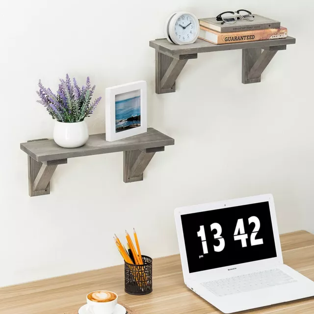 17-Inch Rustic Farmhouse Gray Wood Finish Wall-Mounted Display Shelves, Set of 2