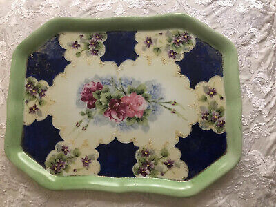 Old Porcelain Vanity  TRAY hand painted Roses Floral vintage cottage Shabby Chic