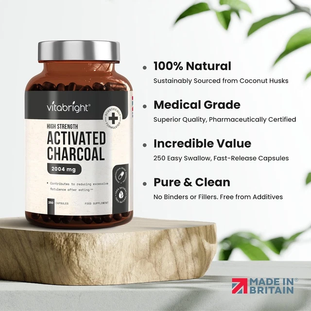 ACTIVATED CHARCOAL TABLETS for Stomach 250 Coconut Activated Charcoal