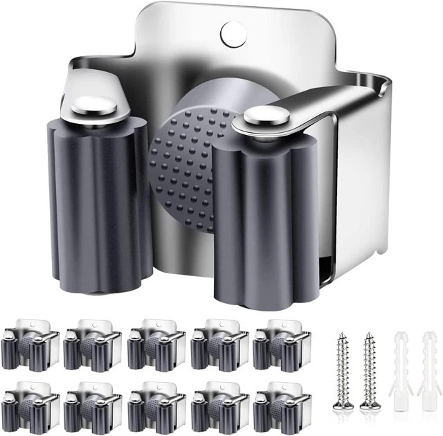 10x The Robust Porta Scopa Portautensili In Acciaio Inox A Muro Per Riporre Attrezzi Da Giardino Antiruggine Montaggio A Parete Da Giardino Da - Foto 8