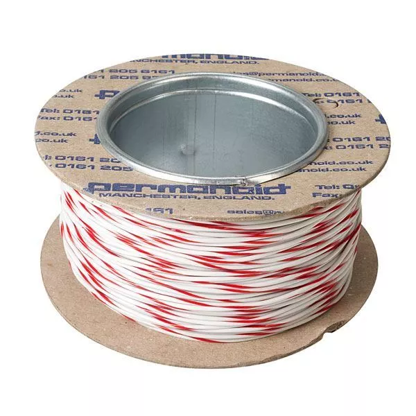 Equipment Hook-Up Wire 16/0.2mm White/Red Striped (Priced per 5 Metres)