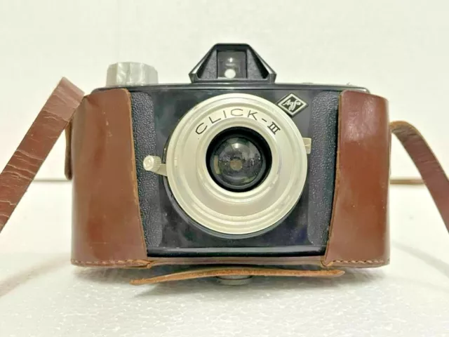 Alt Vintage Selten AGFA Click-Iii Kamera Objektiv & AGFA Leder Schutzhülle